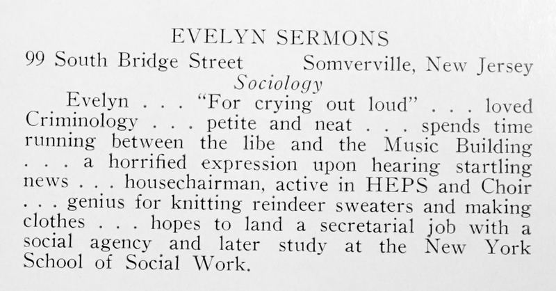 Quair 1949 yearbook p. 79 Evelyn Sermons caption.jpg