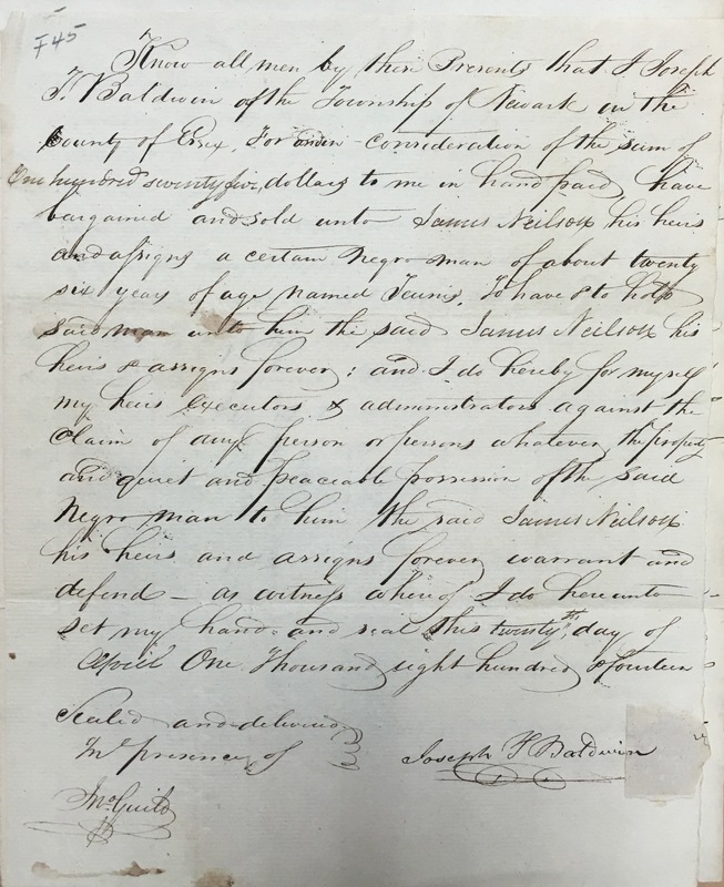 Bill of Sale for Teunis, to James Neilson