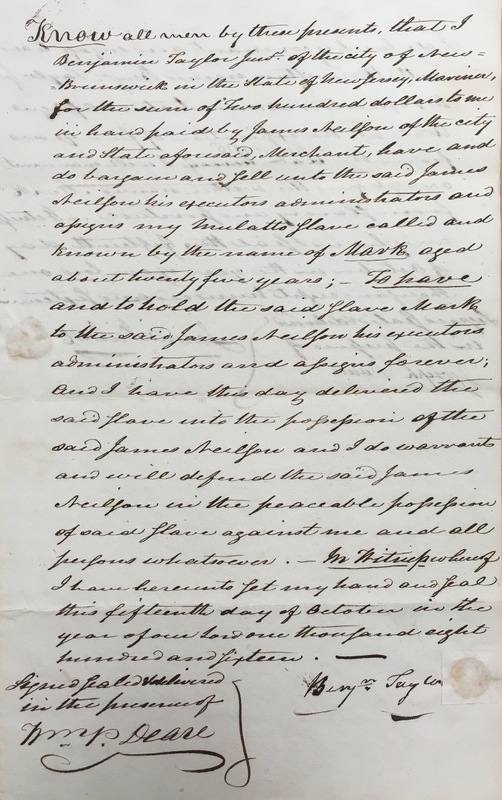 Bill of sale for Mark, aged 25, to James Neilson for $200