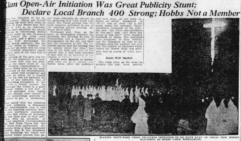 Klan Open-Air Initiation Was Great Publicity Stunt; Declare Local Branch 400 Strong; Hobbs Not a Member