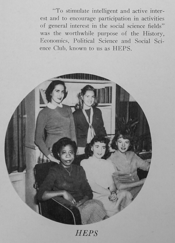 Quair 1949 yearbook p. 118 Evelyn Sermons with HEPS club.jpg