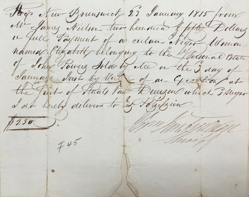 Receipt to James Neilson for the purchase of Elizabeth