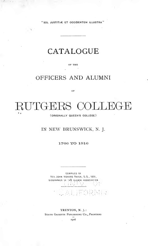 Title page 1916 Catalogue of the officers and alumni of Rutgers college.png