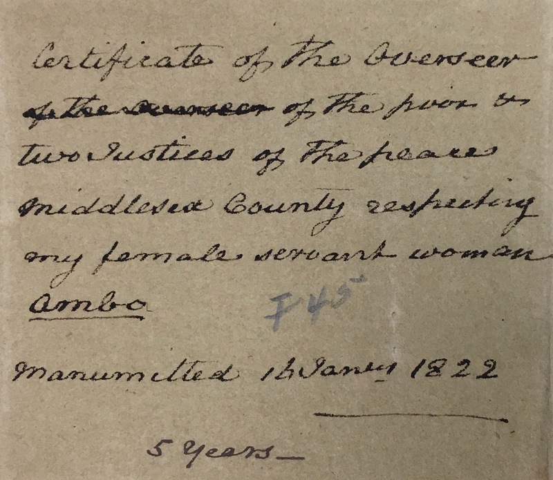 Manumission of Ambo by slaveholder John Neilson, original certificate