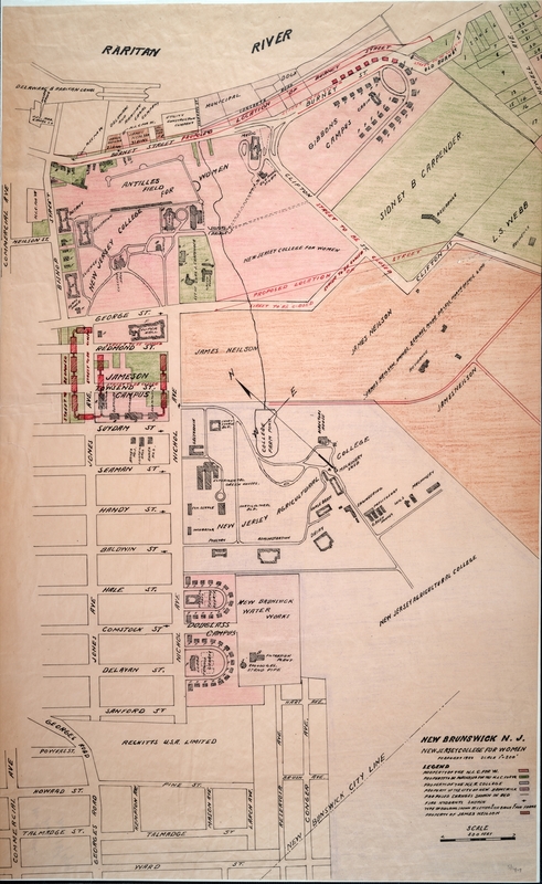 Map of the New Jersey College for Women (later Douglass College) showing land donated by James Neilson