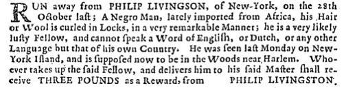 Run away from Philip Livingston [unnamed African man]