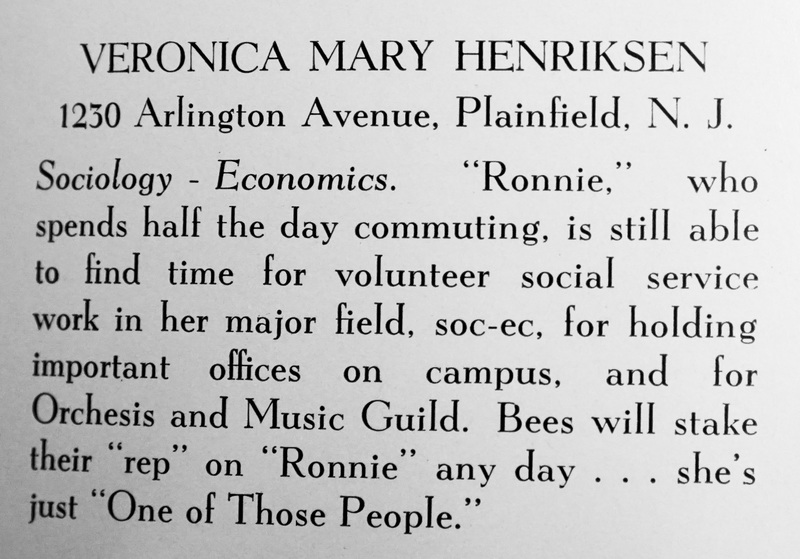 Quair 1944 yearbook Veronica Mary Henriksen caption.jpg