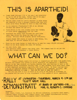 This is Apartheid! What Can We Do? Flyer for Rally and Demonstration