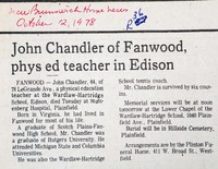 Obituary of John Chandler of Fanwood, phys ed teacher in Edison