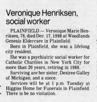 1999-01-17 Obituary of Veronique Henriksen - Sunday Courier-News, Somerset Edition (Bridgewater, NJ).jpg