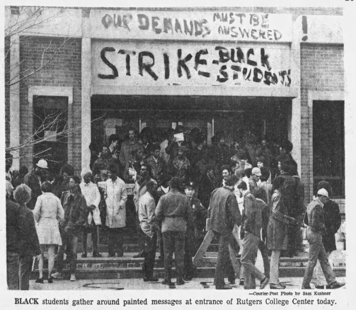 Black students protesting at Rutgers-Camden in 1971